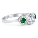 Three Stone Round Natural Stone Wedding Ring