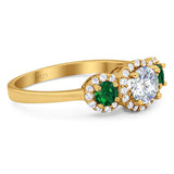 Three Stone Round Natural Stone Wedding Ring
