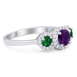 Three Stone Round Natural Stone Wedding Ring