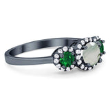Three Stone Round Natural Stone Wedding Ring