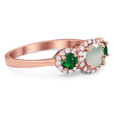 Three Stone Round Natural Stone Wedding Ring