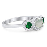 Three Stone Round Natural Stone Wedding Ring