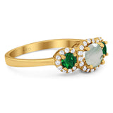 Three Stone Round Natural Stone Wedding Ring
