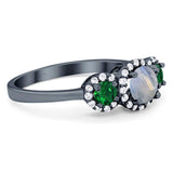Three Stone Round Natural Stone Wedding Ring