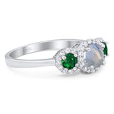 Three Stone Round Natural Stone Wedding Ring