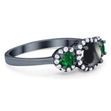 Three Stone Round Natural Stone Wedding Ring