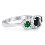 Three Stone Round Natural Stone Wedding Ring