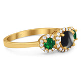 Three Stone Round Natural Stone Wedding Ring