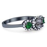 Three Stone Round Natural Stone Wedding Ring