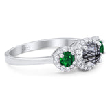 Three Stone Round Natural Stone Wedding Ring