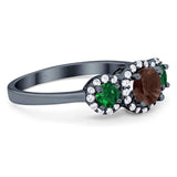 Three Stone Round Natural Stone Wedding Ring