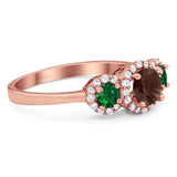 Three Stone Round Natural Stone Wedding Ring