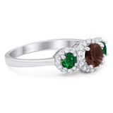 Three Stone Round Natural Stone Wedding Ring