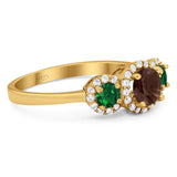 Three Stone Round Natural Stone Wedding Ring