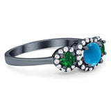 Three Stone Round Natural Stone Wedding Ring