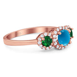 Three Stone Round Natural Stone Wedding Ring