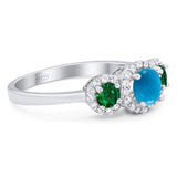 Three Stone Round Natural Stone Wedding Ring