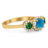 Three Stone Round Natural Stone Wedding Ring
