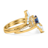 Three Piece Oval Natural Stone Chevron Ring