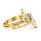 Three Piece Oval Natural Stone Chevron Ring