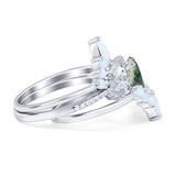 Three Piece Oval Natural Stone Chevron Ring