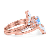 Three Piece Oval Natural Stone Chevron Ring