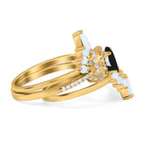 Three Piece Oval Natural Stone Chevron Ring