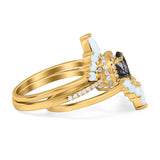 Three Piece Oval Natural Stone Chevron Ring