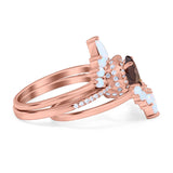 Three Piece Oval Natural Stone Chevron Ring