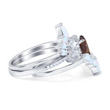 Three Piece Oval Natural Stone Chevron Ring