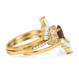 Three Piece Oval Natural Stone Chevron Ring