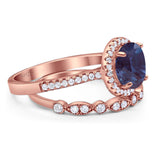 Two Piece Round Natural Stone Bridal Ring