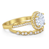 Two Piece Round Natural Stone Bridal Ring