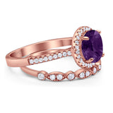 Two Piece Round Natural Stone Bridal Ring