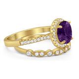 Two Piece Round Natural Stone Bridal Ring
