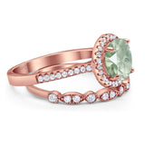 Two Piece Round Natural Stone Bridal Ring