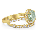 Two Piece Round Natural Stone Bridal Ring