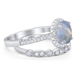 Two Piece Round Natural Stone Bridal Ring