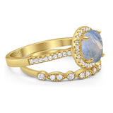 Two Piece Round Natural Stone Bridal Ring