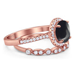 Two Piece Round Natural Stone Bridal Ring