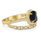 Two Piece Round Natural Stone Bridal Ring