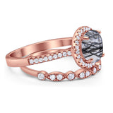 Two Piece Round Natural Stone Bridal Ring