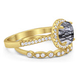 Two Piece Round Natural Stone Bridal Ring