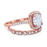 Two Piece Round Natural Stone Bridal Ring