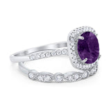 Two Piece Round Natural Stone Bridal Ring
