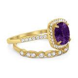 Two Piece Round Natural Stone Bridal Ring