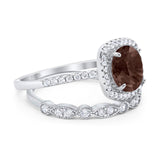 Two Piece Round Natural Stone Bridal Ring