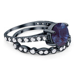 Two Piece Round Natural Stone Bridal Ring
