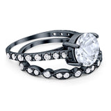 Two Piece Round Natural Stone Bridal Ring