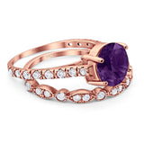 Two Piece Round Natural Stone Bridal Ring